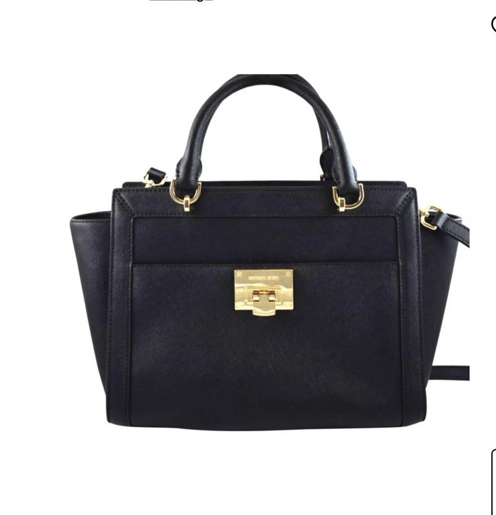 NWT Michael Kors Large Tina Leather handbag Satchel/Wallet black Gold 35H7GT4M3L